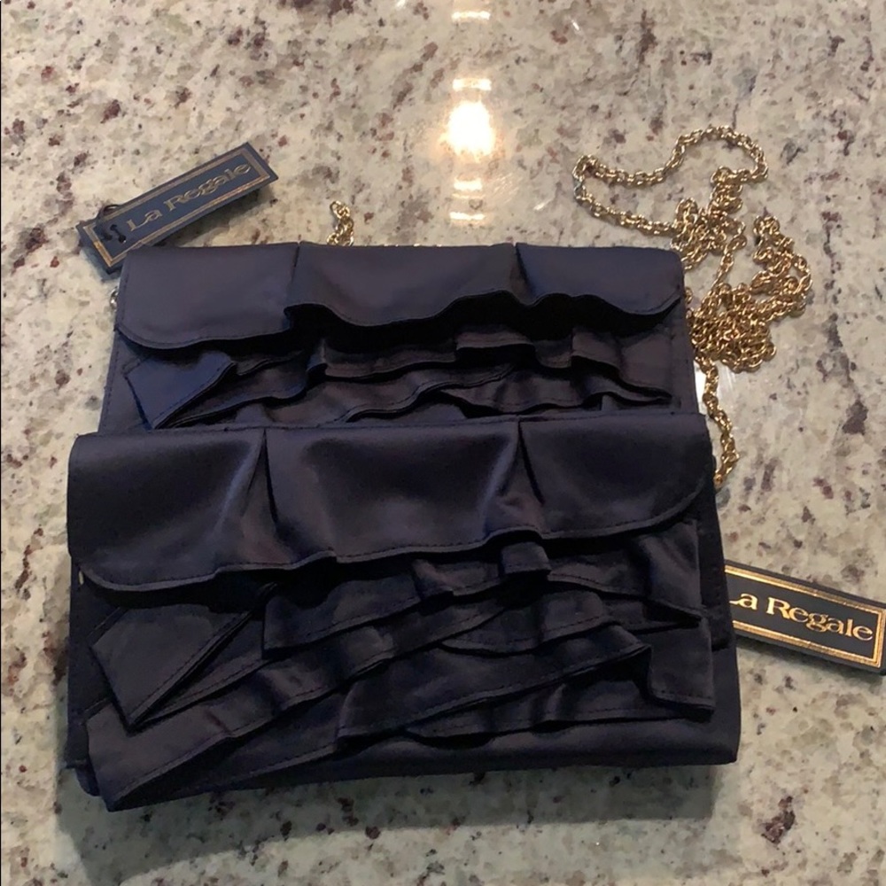 NWT La Regale Navy Ruffled Clutch